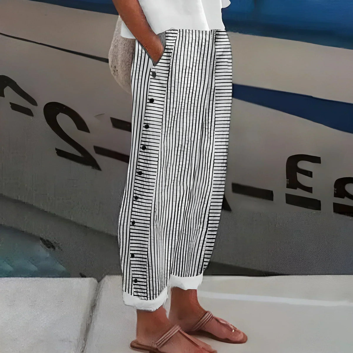 Sabrina | Lightweight Stripe Buttoned Pants 2