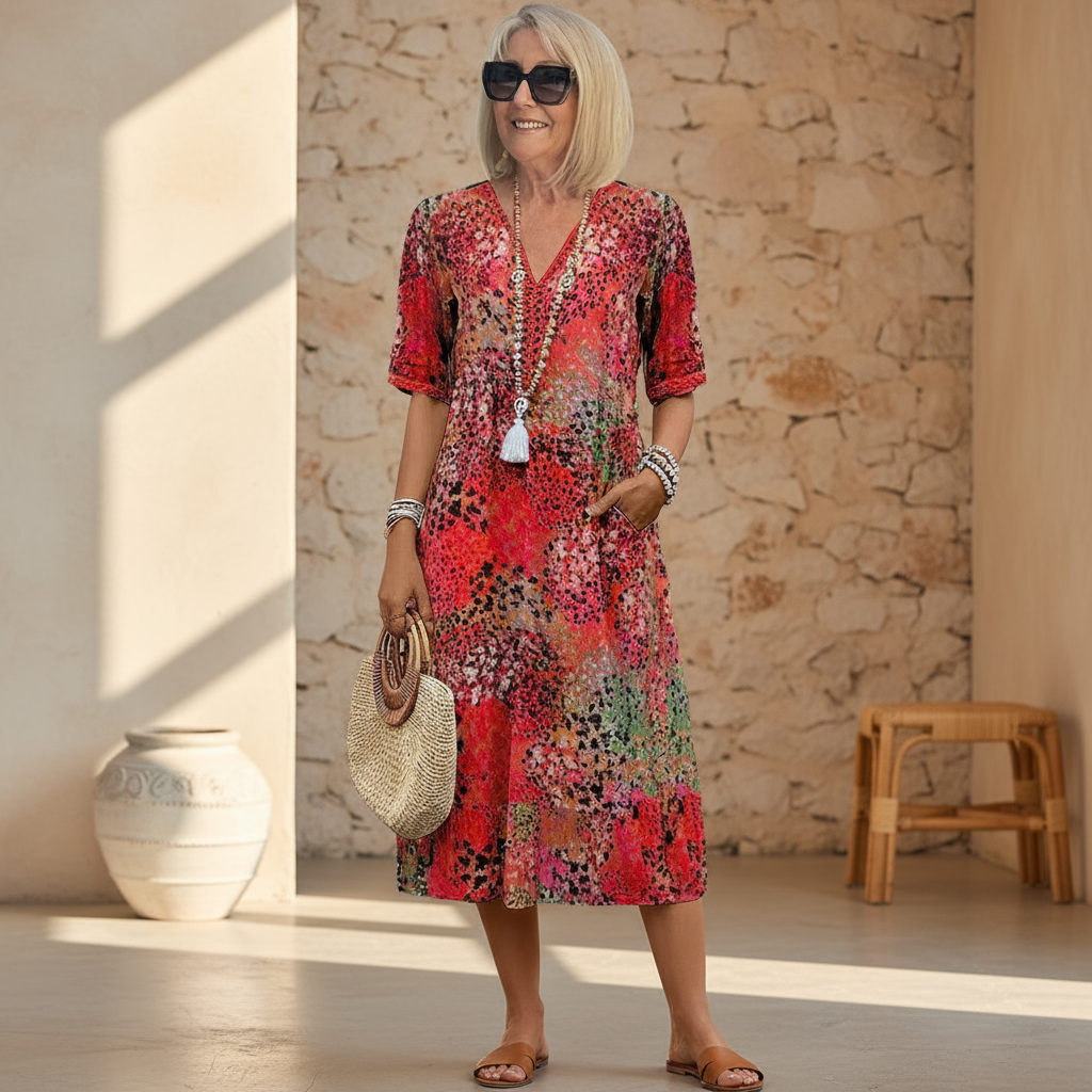 Arabella | Vibrant Pattern Midi Dress 1