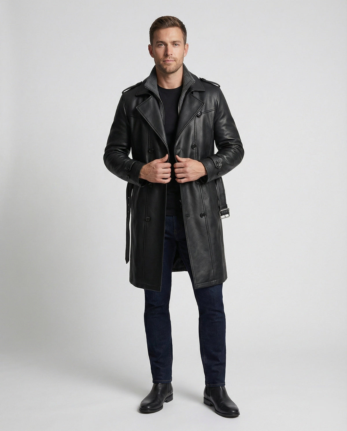 Men's Double-Breasted Trench Coat with Notched Lapel 3