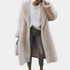 Women's Long Teddy Coat Open Front Relaxed Fit 2