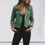 Women's Biker Jacket with Lapel Collar and Zip Front 5