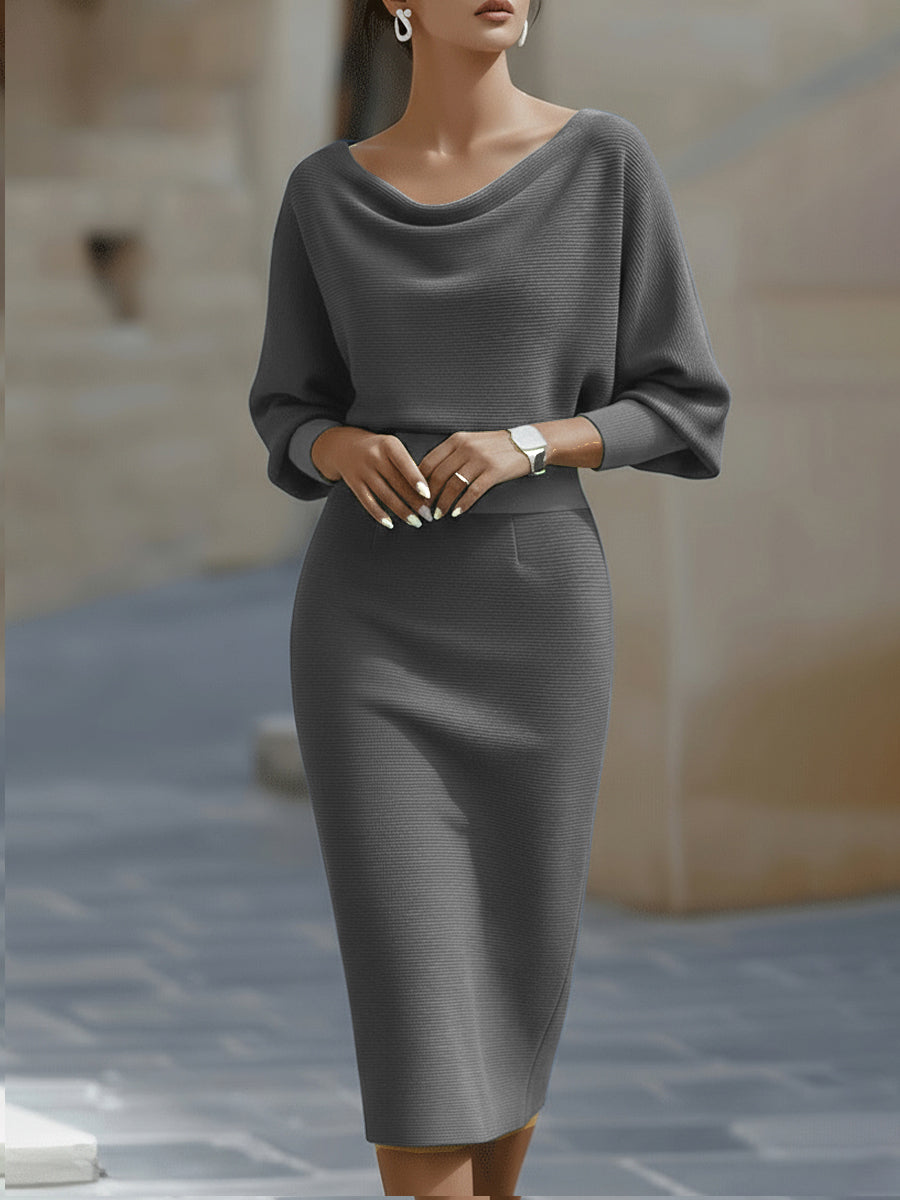 Liora | Elegant Draped Batwing Midi Dress 7