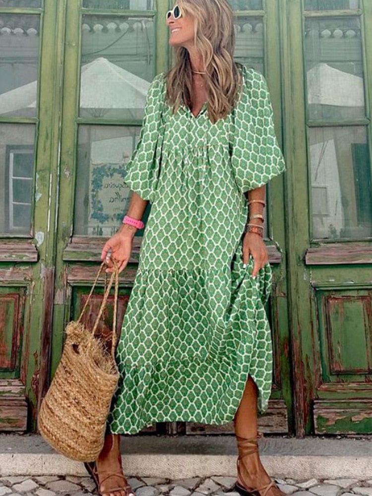 Beverley | Elegant Wide Sleeve V-Neck Dress 2