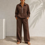 Women's Zip-Collar Two-Piece Set with Wide-Leg Trousers 5