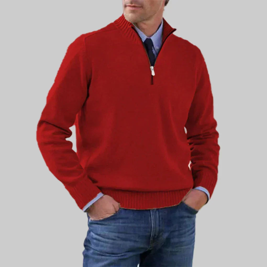 Men's Half-Zip Sweater with Ribbed Collar for Layering 1