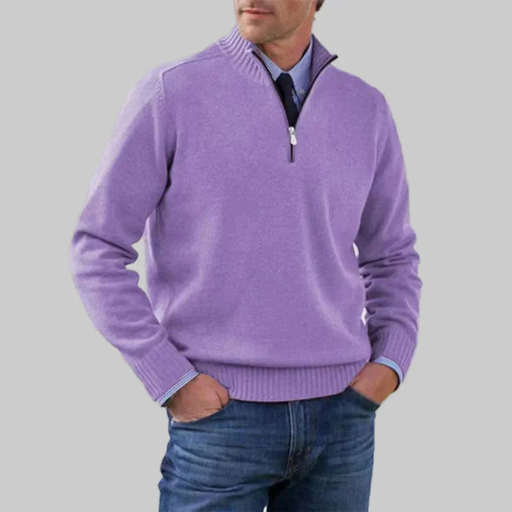 Men's Half-Zip Sweater with Ribbed Collar for Layering 9