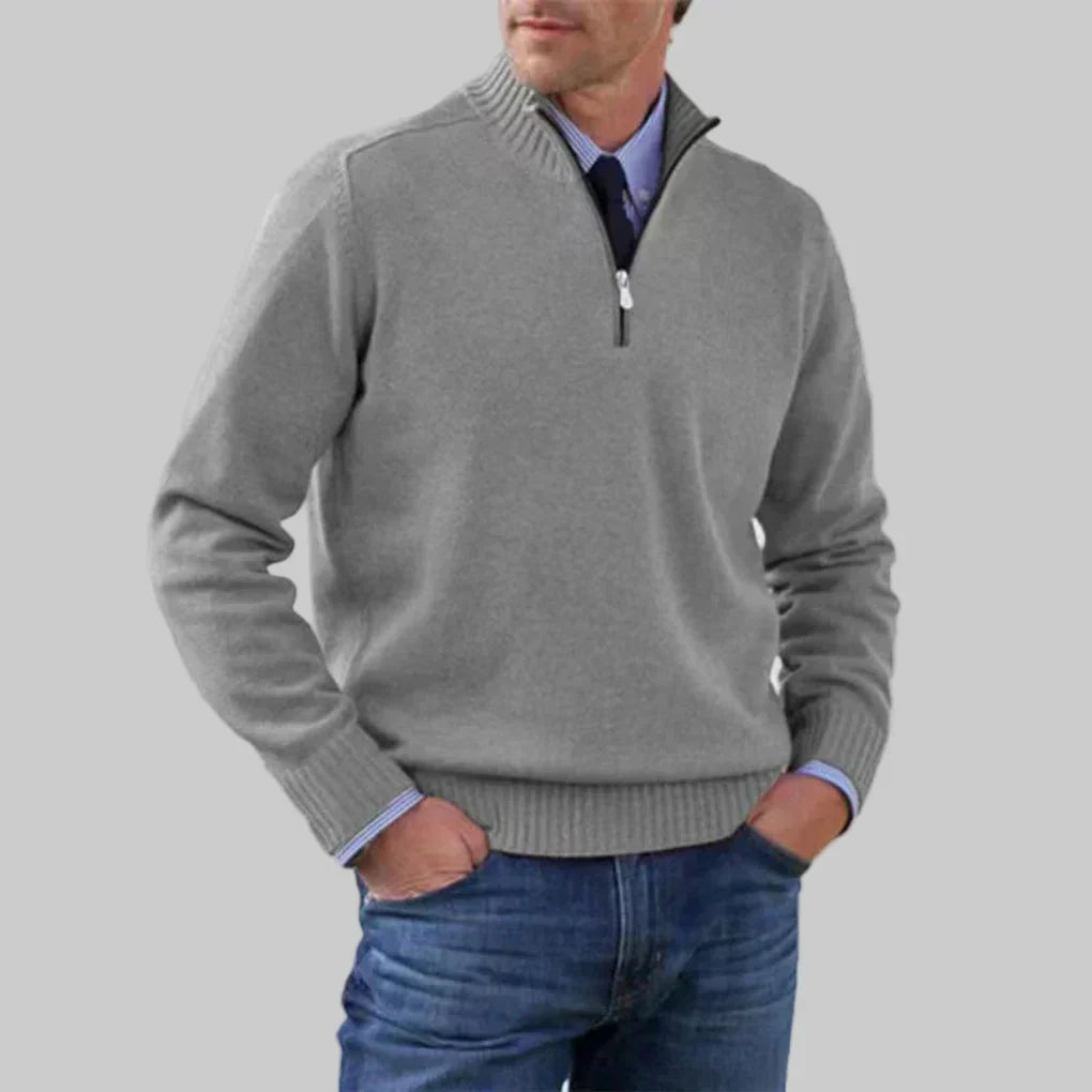 Men's Half-Zip Sweater with Ribbed Collar for Layering 2