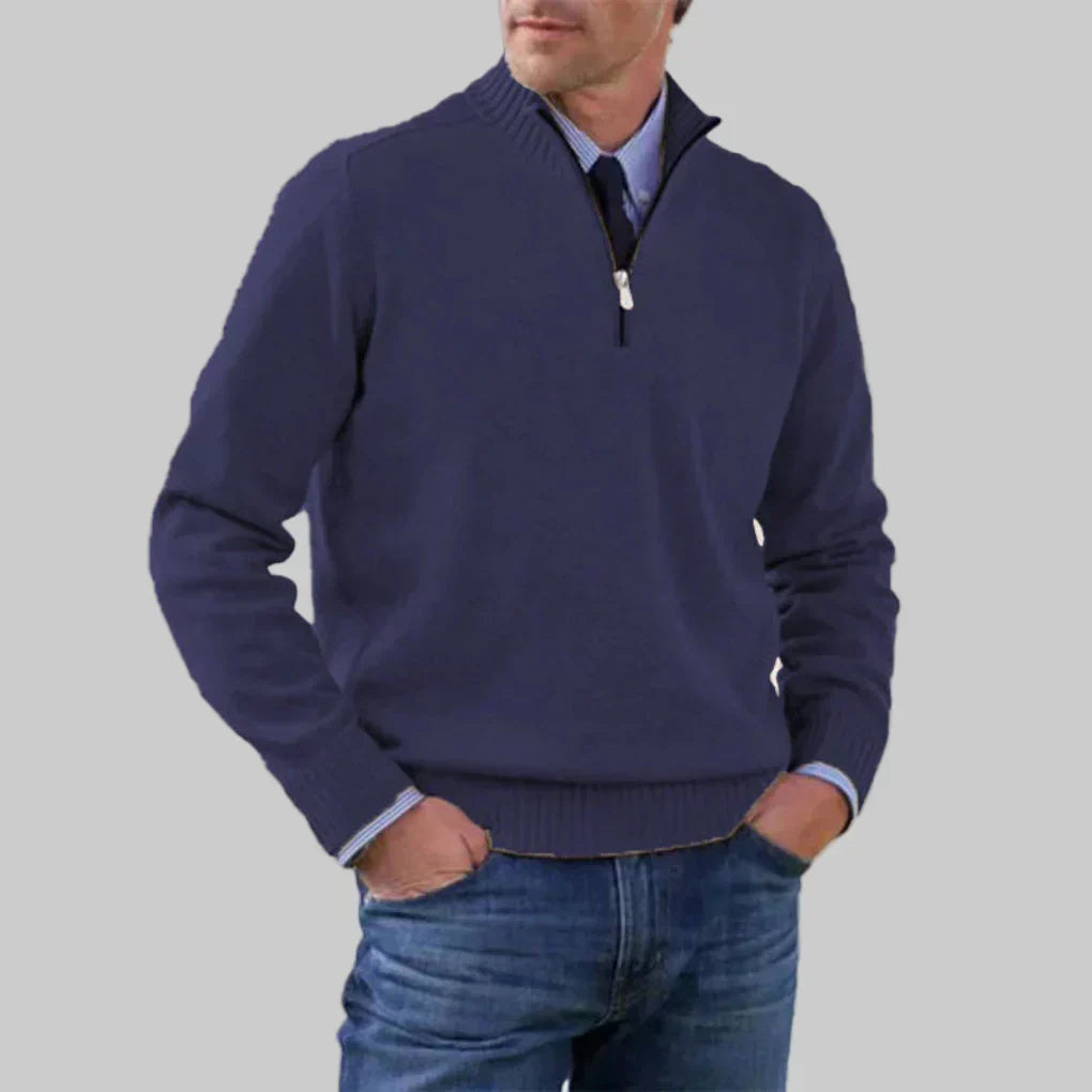 Men's Half-Zip Sweater with Ribbed Collar for Layering 11
