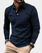 Men's Long Sleeve Polo Shirt Slim Fit Button Collar 1