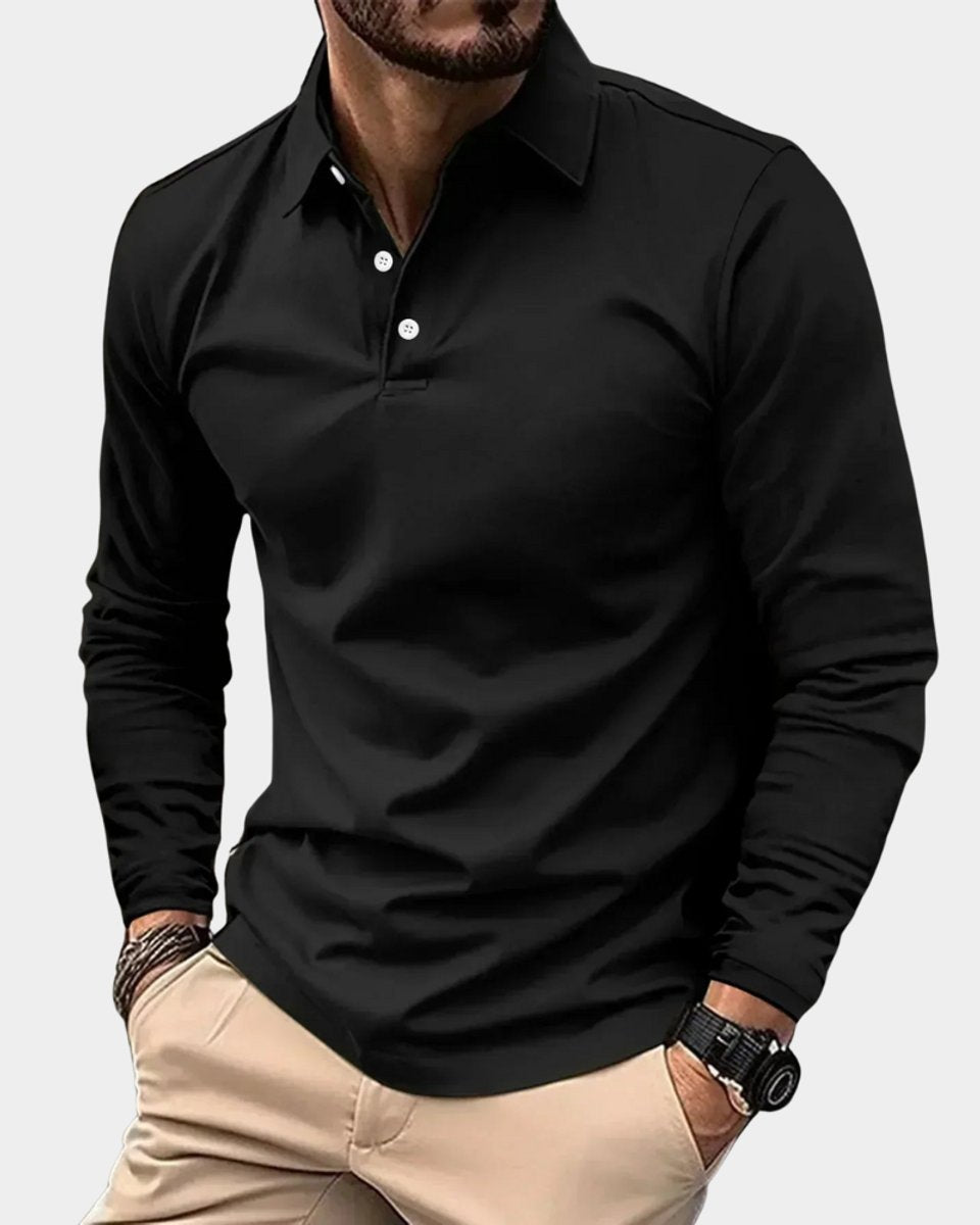 Men's Long Sleeve Polo Shirt Slim Fit Button Collar 2