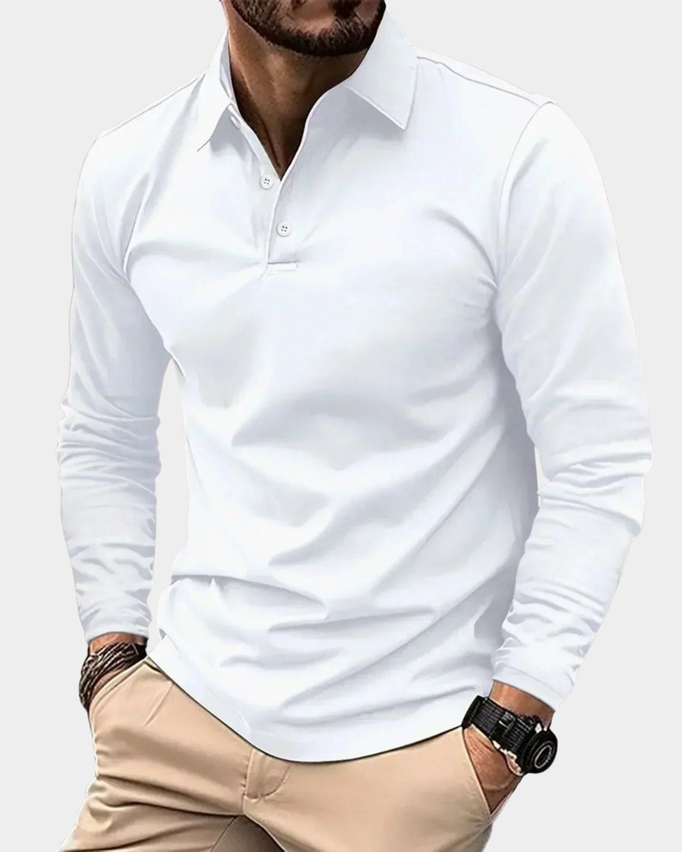 Men's Long Sleeve Polo Shirt Slim Fit Button Collar 3