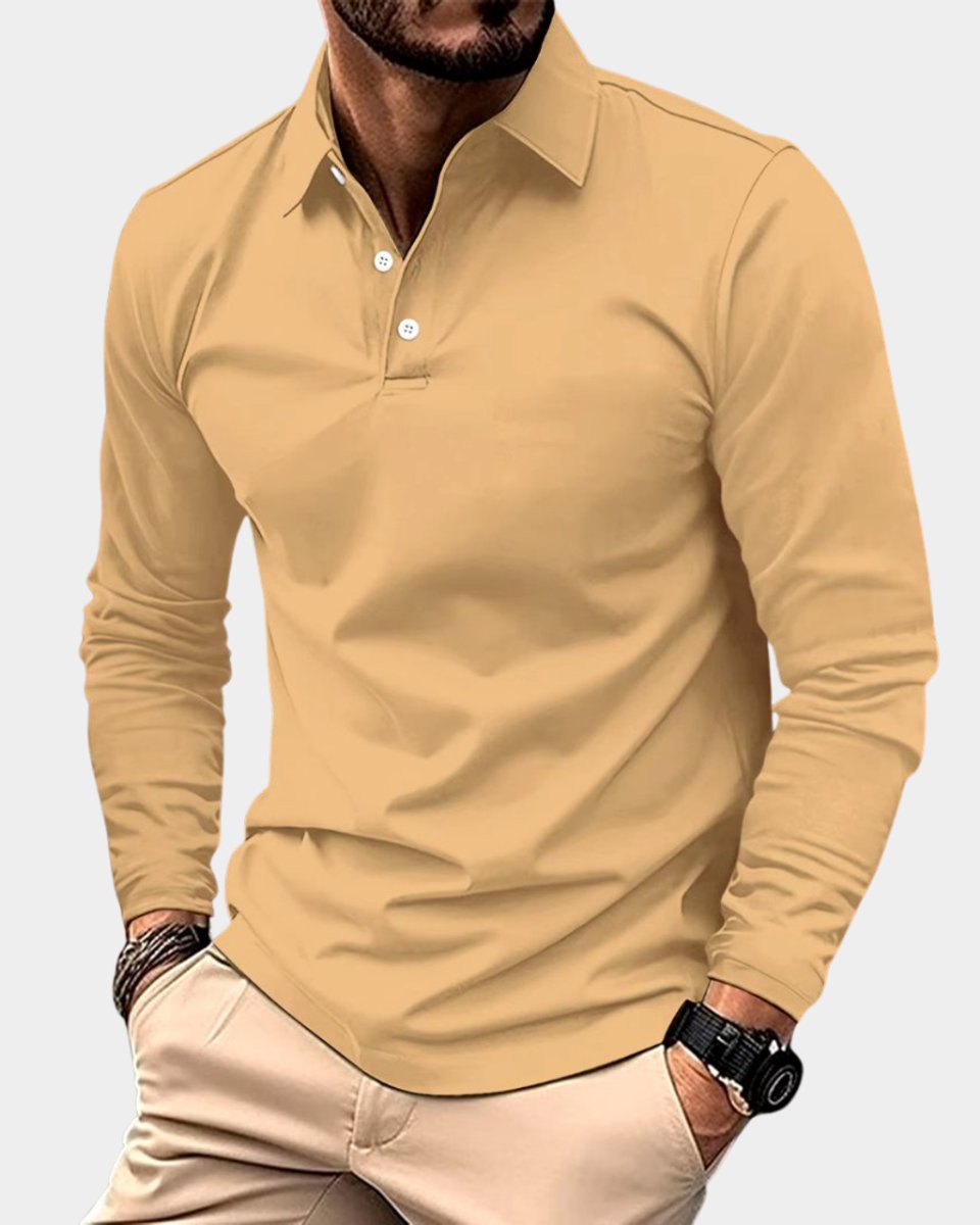 Men's Long Sleeve Polo Shirt Slim Fit Button Collar 5