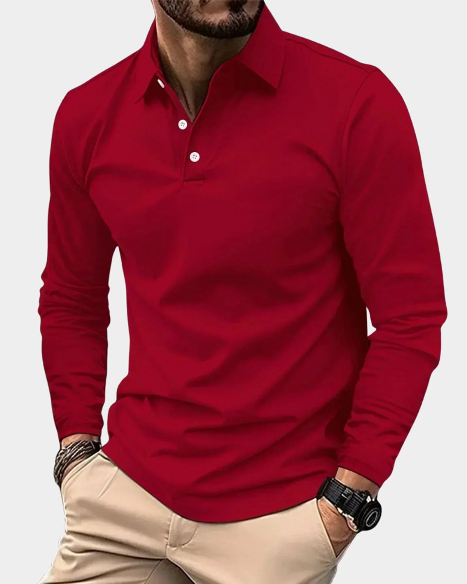 Men's Long Sleeve Polo Shirt Slim Fit Button Collar 6