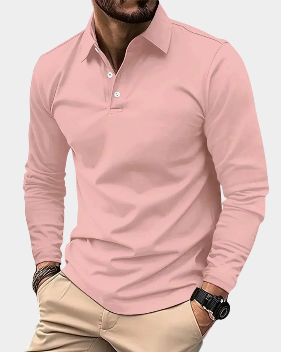 Men's Long Sleeve Polo Shirt Slim Fit Button Collar 8