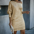 Women's Sequin Off-Shoulder Mini Dress with 3/4 Sleeves 1