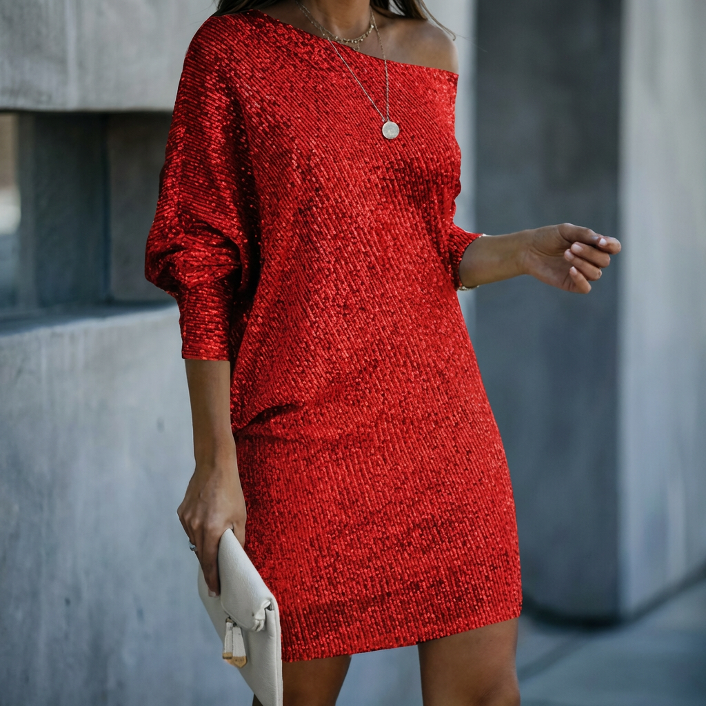 Women's Sequin Off-Shoulder Mini Dress with 3/4 Sleeves 3