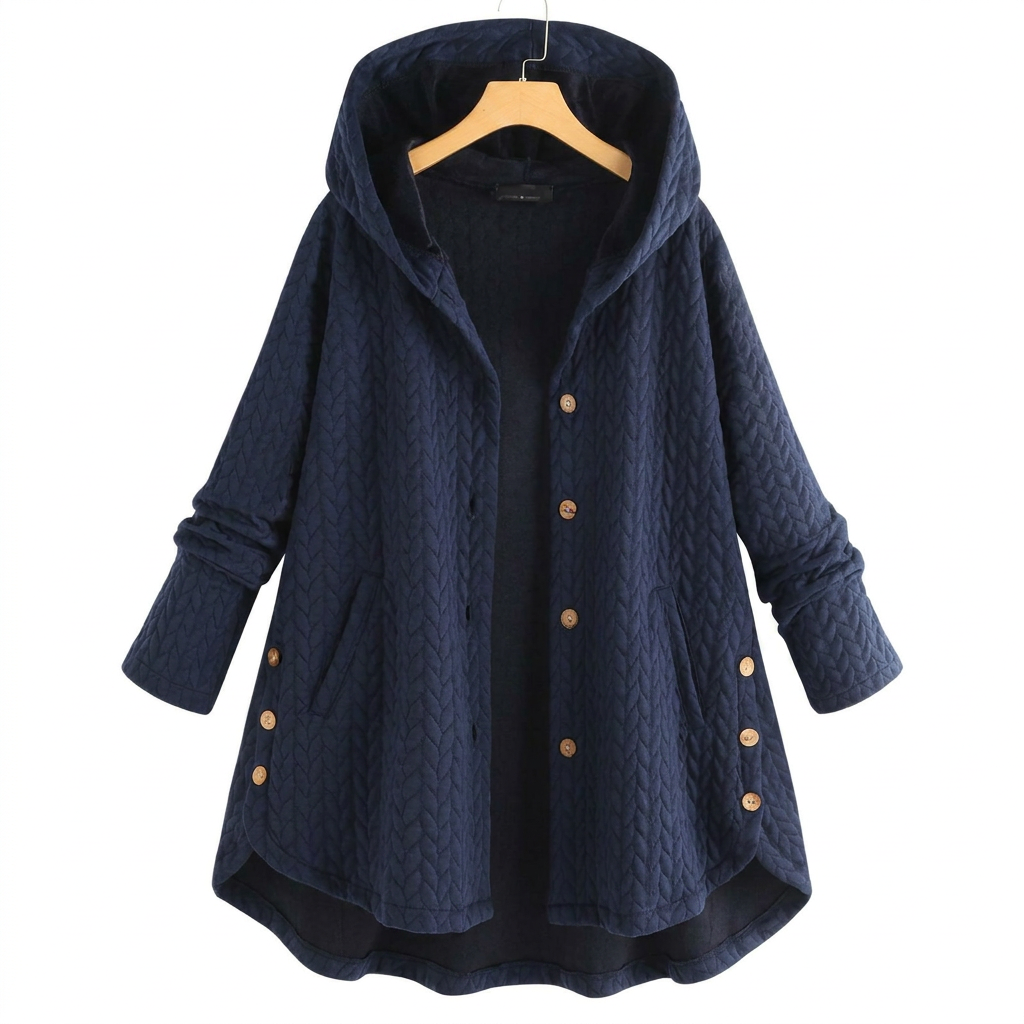 Women's Quilted Hooded Jacket with Button Front Closure 1