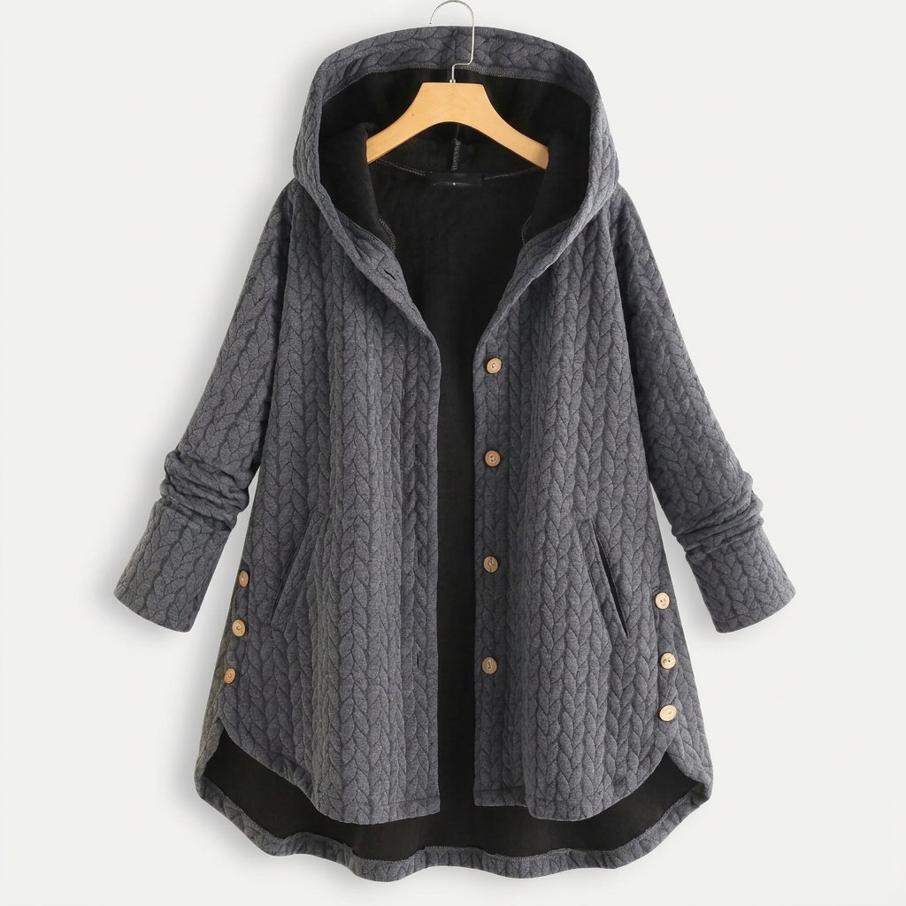 Women's Quilted Hooded Jacket with Button Front Closure 2