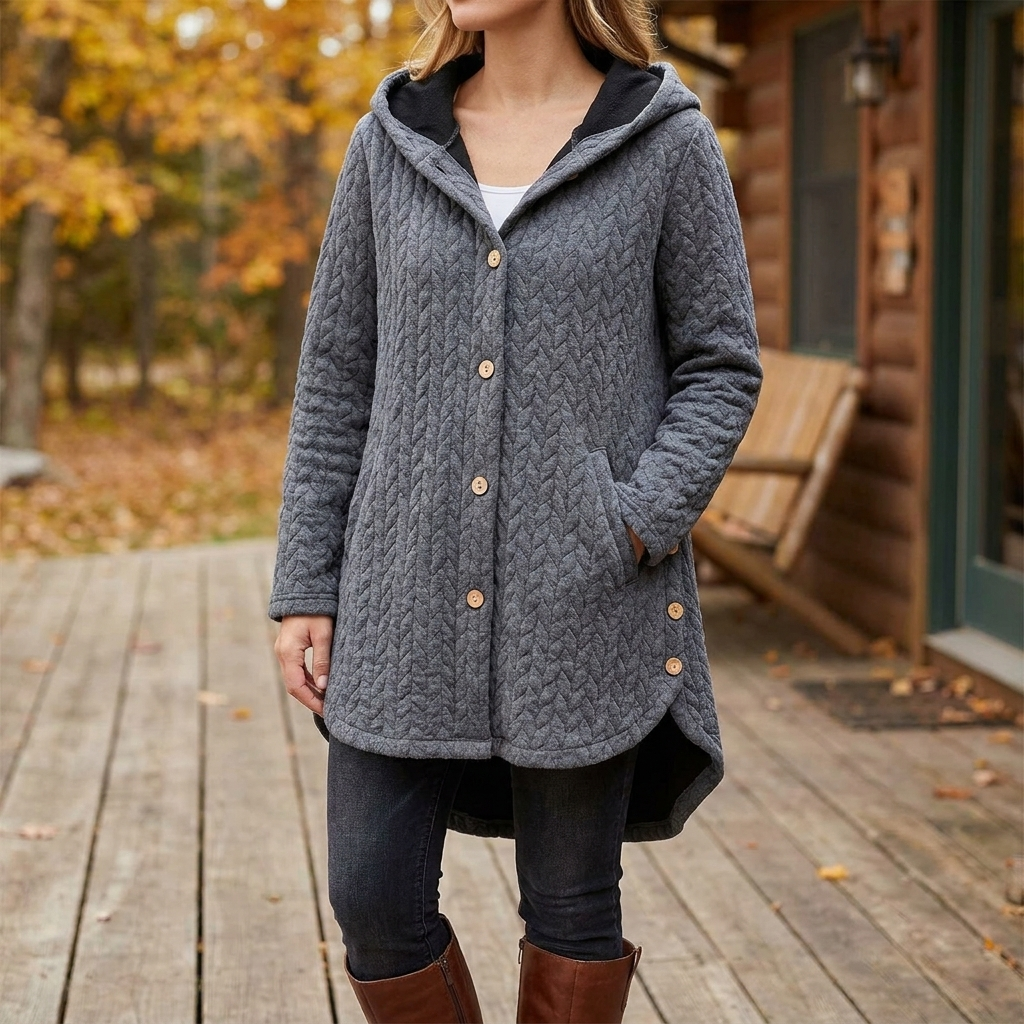 Women's Quilted Hooded Jacket with Button Front Closure 6