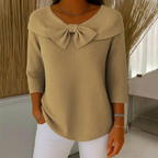 Women's Ribbed Sweater with Bow Detail Three-Quarter Sleeve 3
