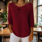 Women's Ribbed Sweater with Bow Detail Three-Quarter Sleeve 7