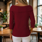 Women's Ribbed Sweater with Bow Detail Three-Quarter Sleeve 8