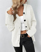 Women's Button-Front Knit Cardigan with Ribbed Cuffs 3