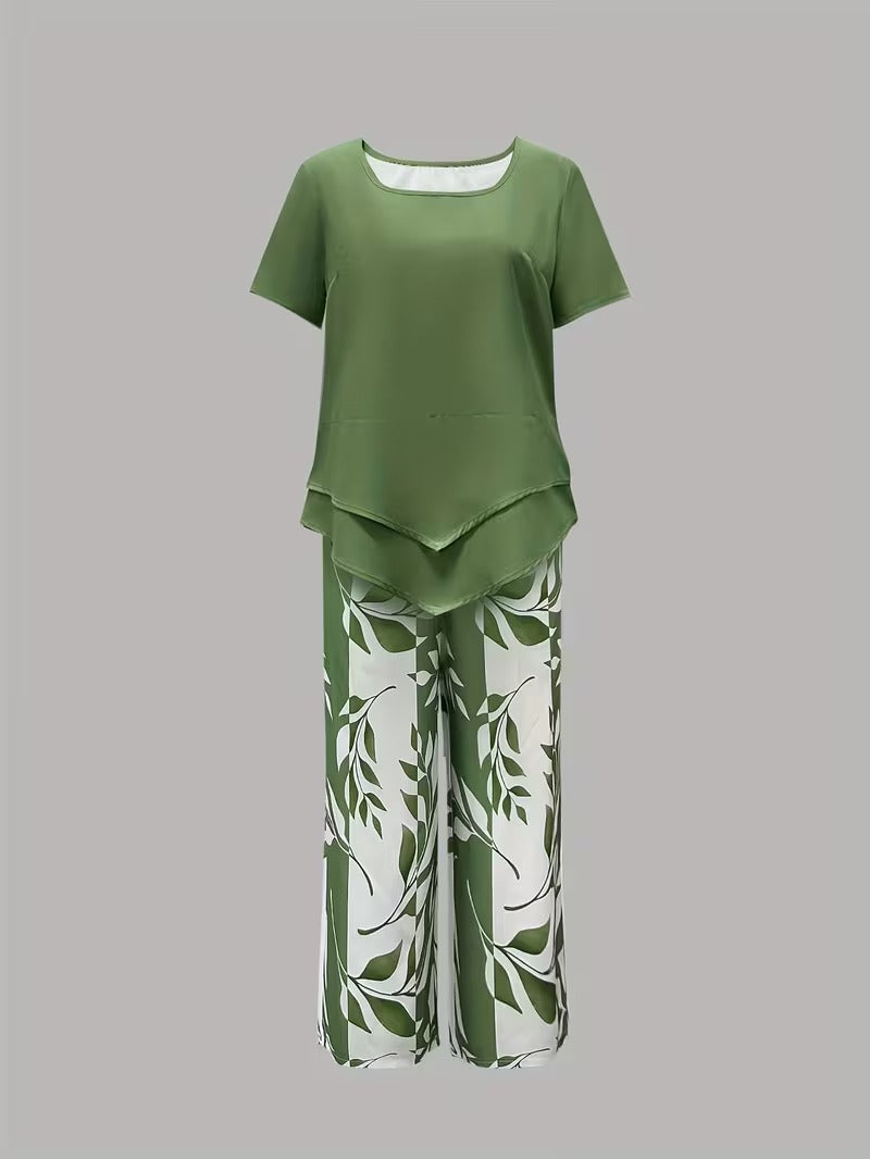 Yvette | Casual Leaf Print Two Piece Set 5