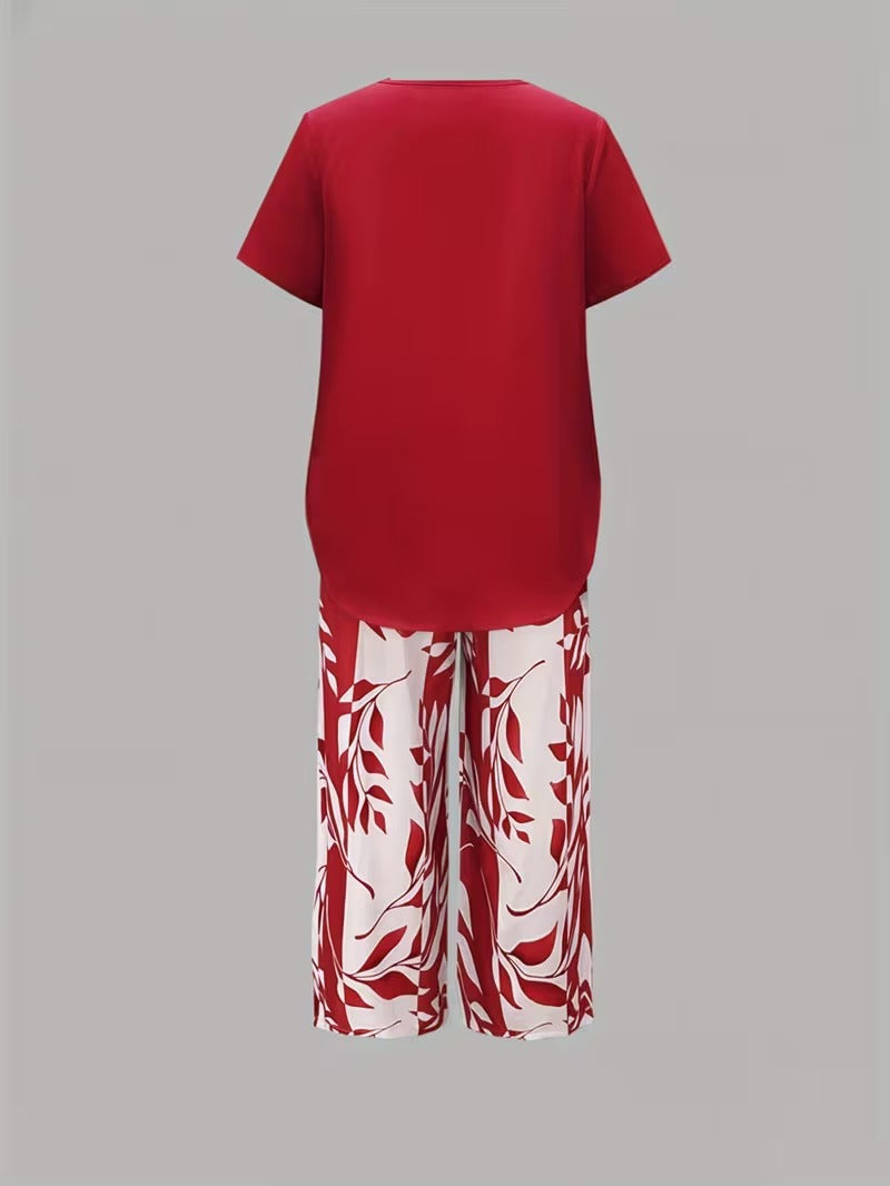 Yvette | Casual Leaf Print Two Piece Set 12