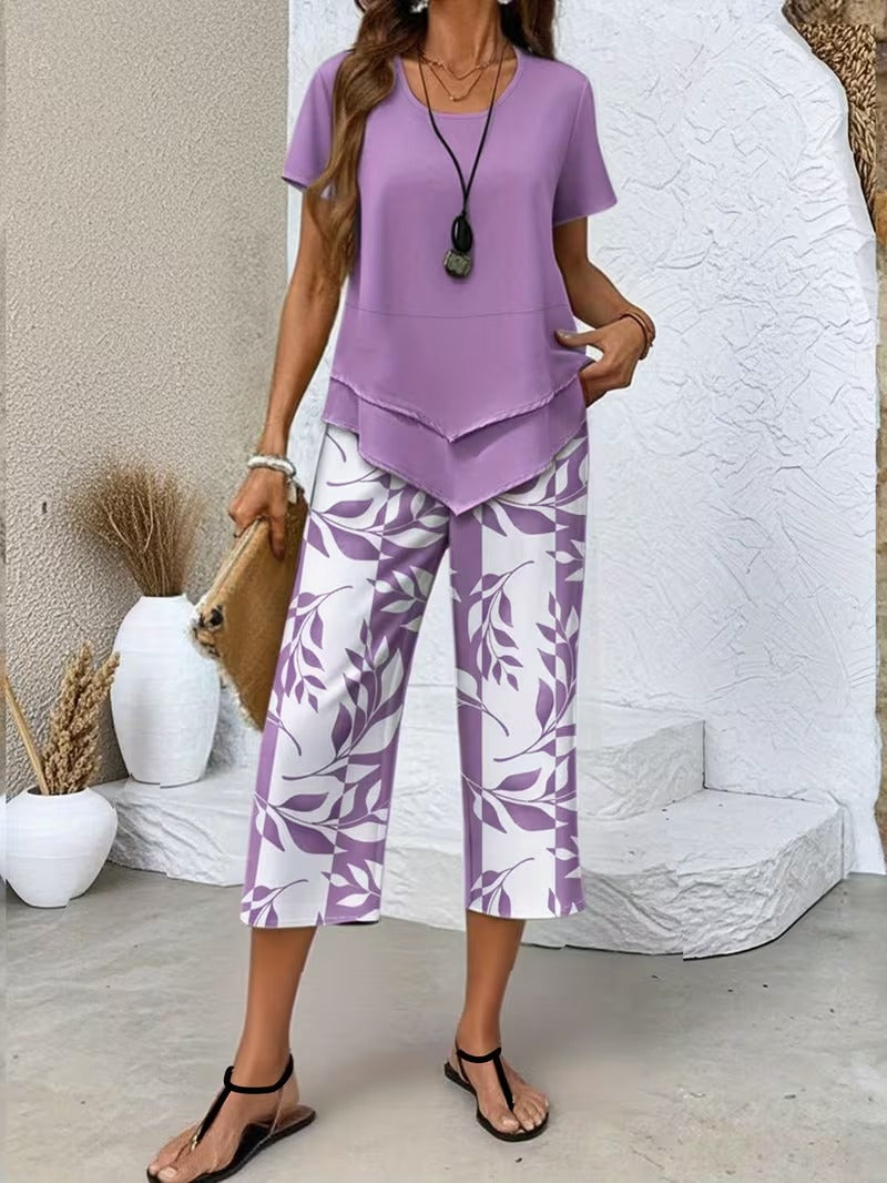 Yvette | Casual Leaf Print Two Piece Set 4