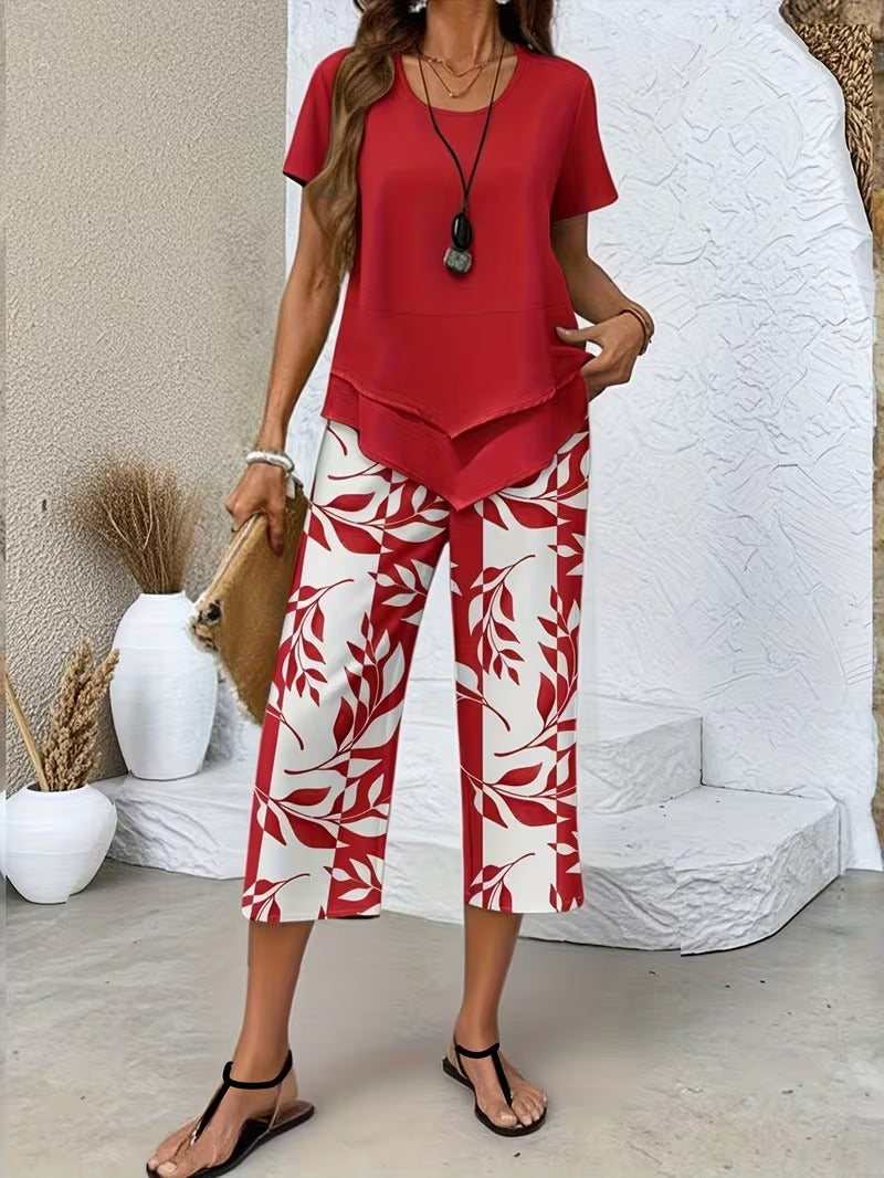 Yvette | Casual Leaf Print Two Piece Set 3