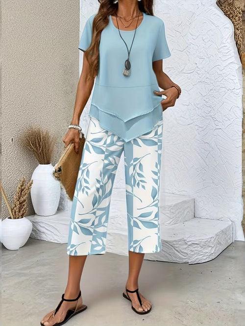 Yvette | Casual Leaf Print Two Piece Set 2
