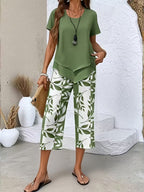 Yvette | Casual Leaf Print Two Piece Set 1