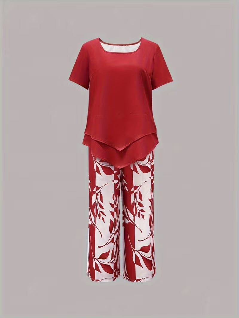 Yvette | Casual Leaf Print Two Piece Set 11