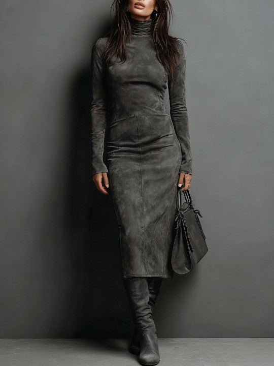 Maisie | Elegant Suede High Neck Dress 2