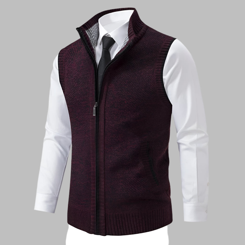 Men's Full-Zip Knit Sweater Vest with Stand Collar 4