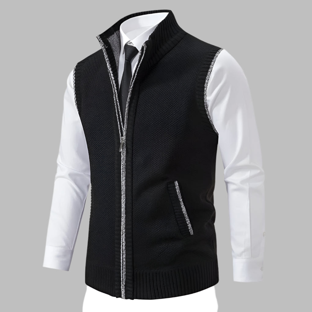 Men's Full-Zip Knit Sweater Vest with Stand Collar 3