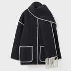 Women's Wrap Coat with Scarf Detail and Fringe Trim 4