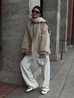 Women's Wrap Coat with Scarf Detail and Fringe Trim 11