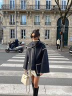 Women's Wrap Coat with Scarf Detail and Fringe Trim 12