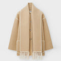Women's Wrap Coat with Scarf Detail and Fringe Trim 1