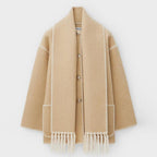 Women's Wrap Coat with Scarf Detail and Fringe Trim 1
