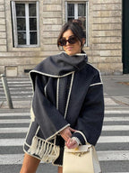 Women's Wrap Coat with Scarf Detail and Fringe Trim 9