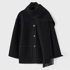 Women's Wrap Coat with Scarf Detail and Fringe Trim 2