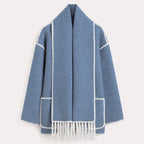 Women's Wrap Coat with Scarf Detail and Fringe Trim 6