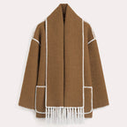 Women's Wrap Coat with Scarf Detail and Fringe Trim 7