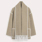 Women's Wrap Coat with Scarf Detail and Fringe Trim 5