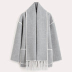 Women's Wrap Coat with Scarf Detail and Fringe Trim 3