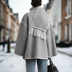Women's Shawl Collar Coat with Button Front and Fringe Trim 7