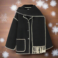 Women's Shawl Collar Coat with Button Front and Fringe Trim 1